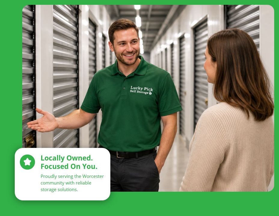 Lucky Pick Self Storage Worcester, Massachusetts employee helping customer